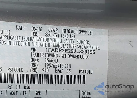 2018 Ford Focus S из США, поврежденный, VIN 1FADP3E29JL329195